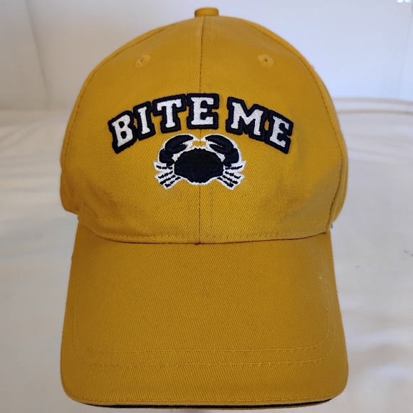 Joe's Crab Shack Yellow Black Bite Me 100% Cotton Strapback Hat Cap - Picture 1 of 7